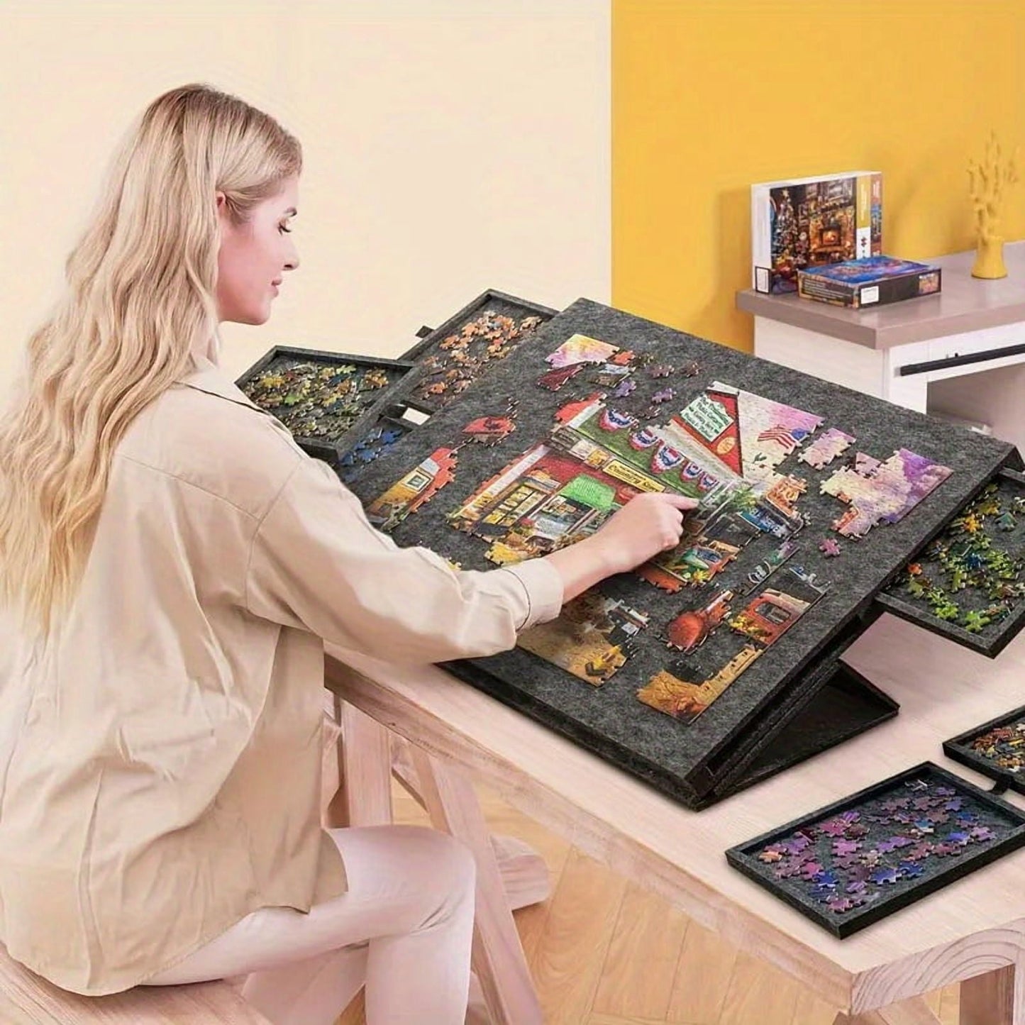 Tilting Puzzle Table with 6 Drawers & Cover - Lightweight Portable Puzzle Board - 2-In-1 Slanted Stand for Long Hours of Puzzling Birthday Gift