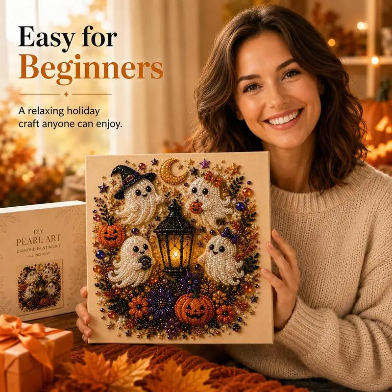 Spooky Cute Ghost Pearl Art Kit | Halloween 3D DIY Wall Decor
