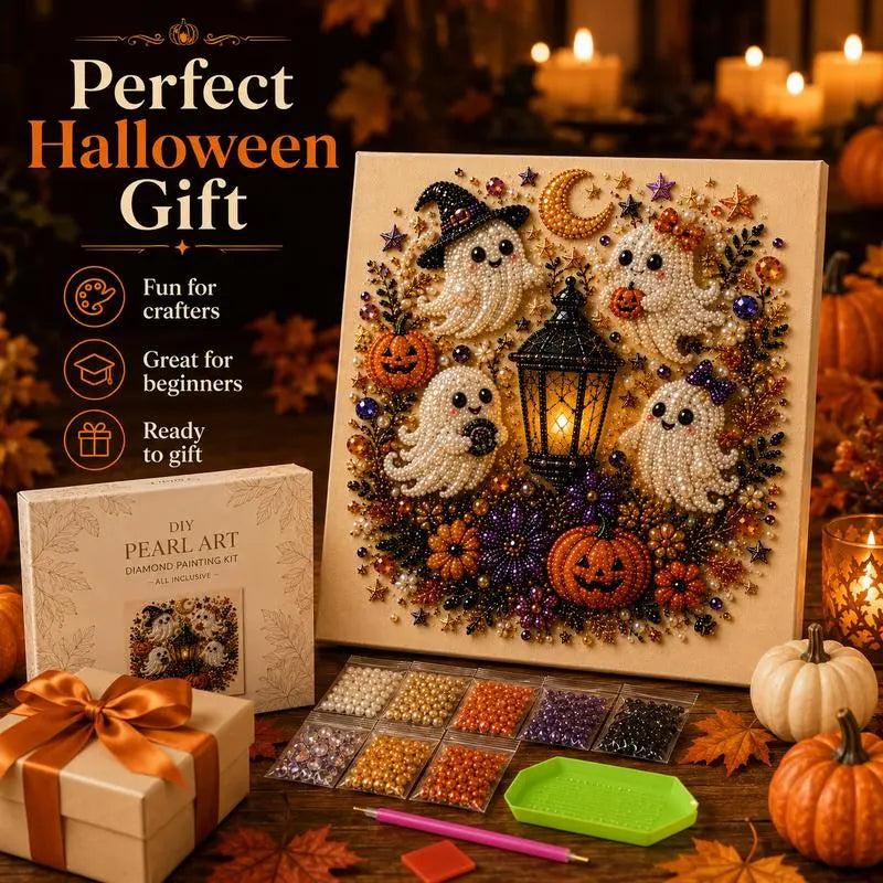 Spooky Cute Ghost Pearl Art Kit | Halloween 3D DIY Wall Decor