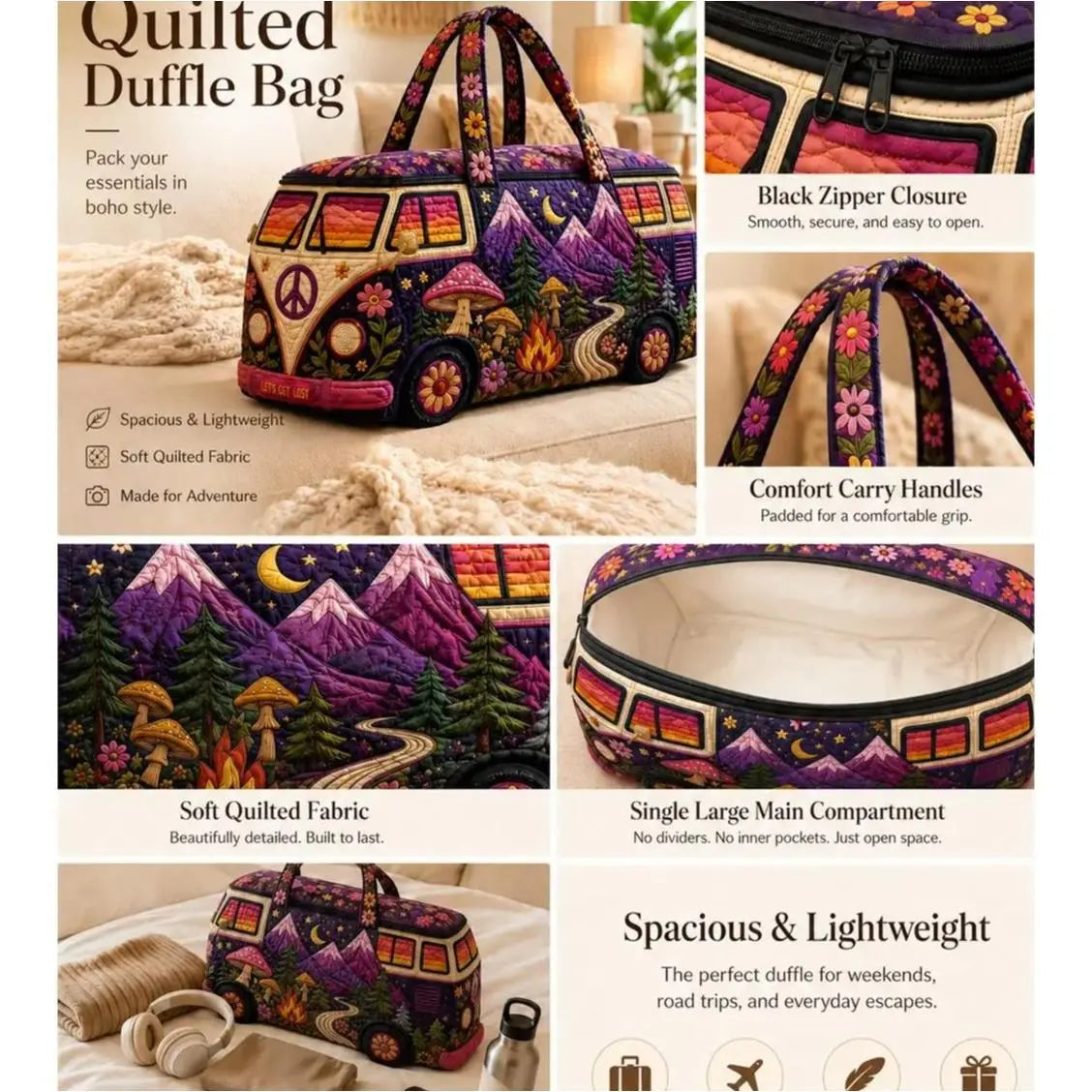 Quilted Weekender Duffle Bag
