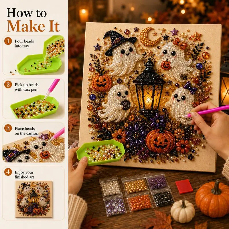 Spooky Cute Ghost Pearl Art Kit | Halloween 3D DIY Wall Decor