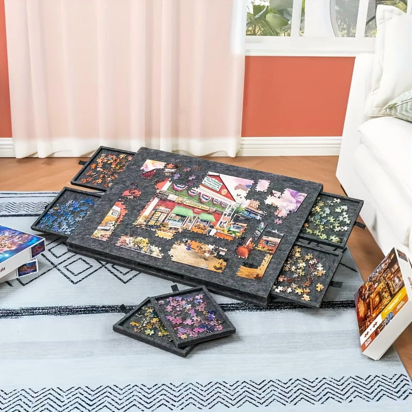 Tilting Puzzle Table with 6 Drawers & Cover - Lightweight Portable Puzzle Board - 2-In-1 Slanted Stand for Long Hours of Puzzling Birthday Gift